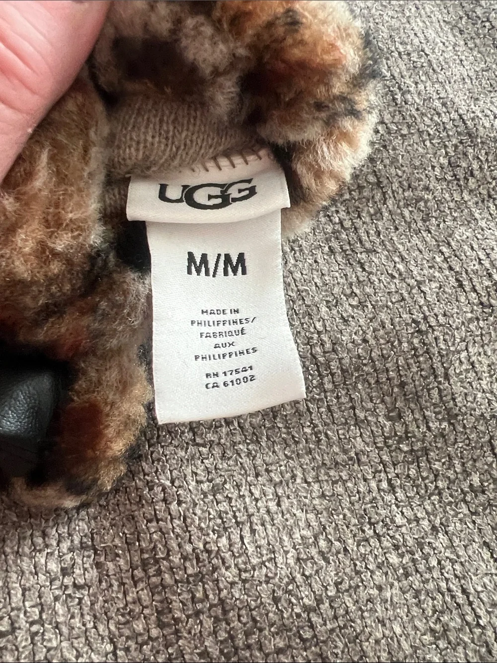 UGG Black Leather Gloves with Leopard Faux-Fur Cuff